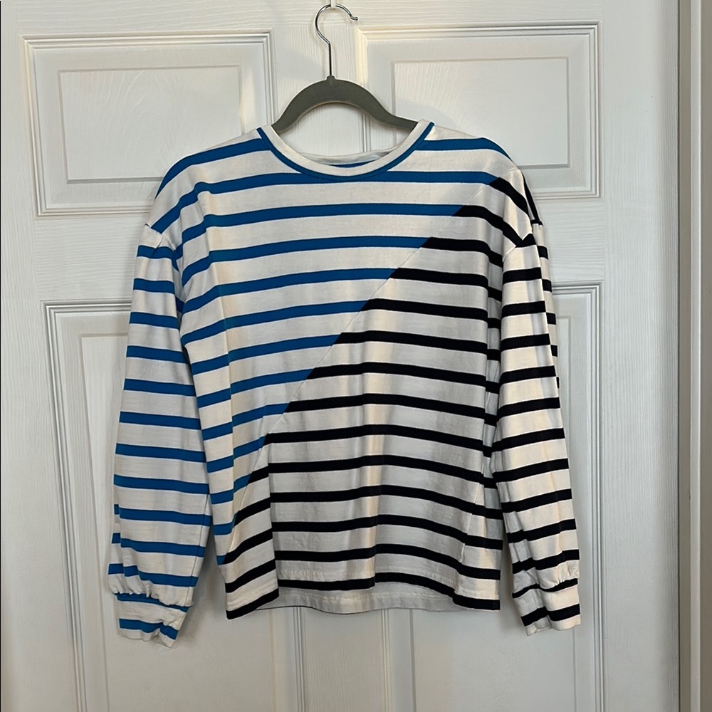 Addison Bay Blue and Black Long Sleeve Striped Sweatshirt